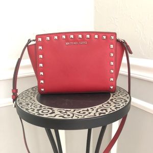 Michael Kors Red Studded Selma Shoulder Bag